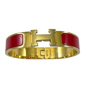 Hermes Clic H Bracelet Gold & Red Enamel Bracelet Rouge Amarante Made in France